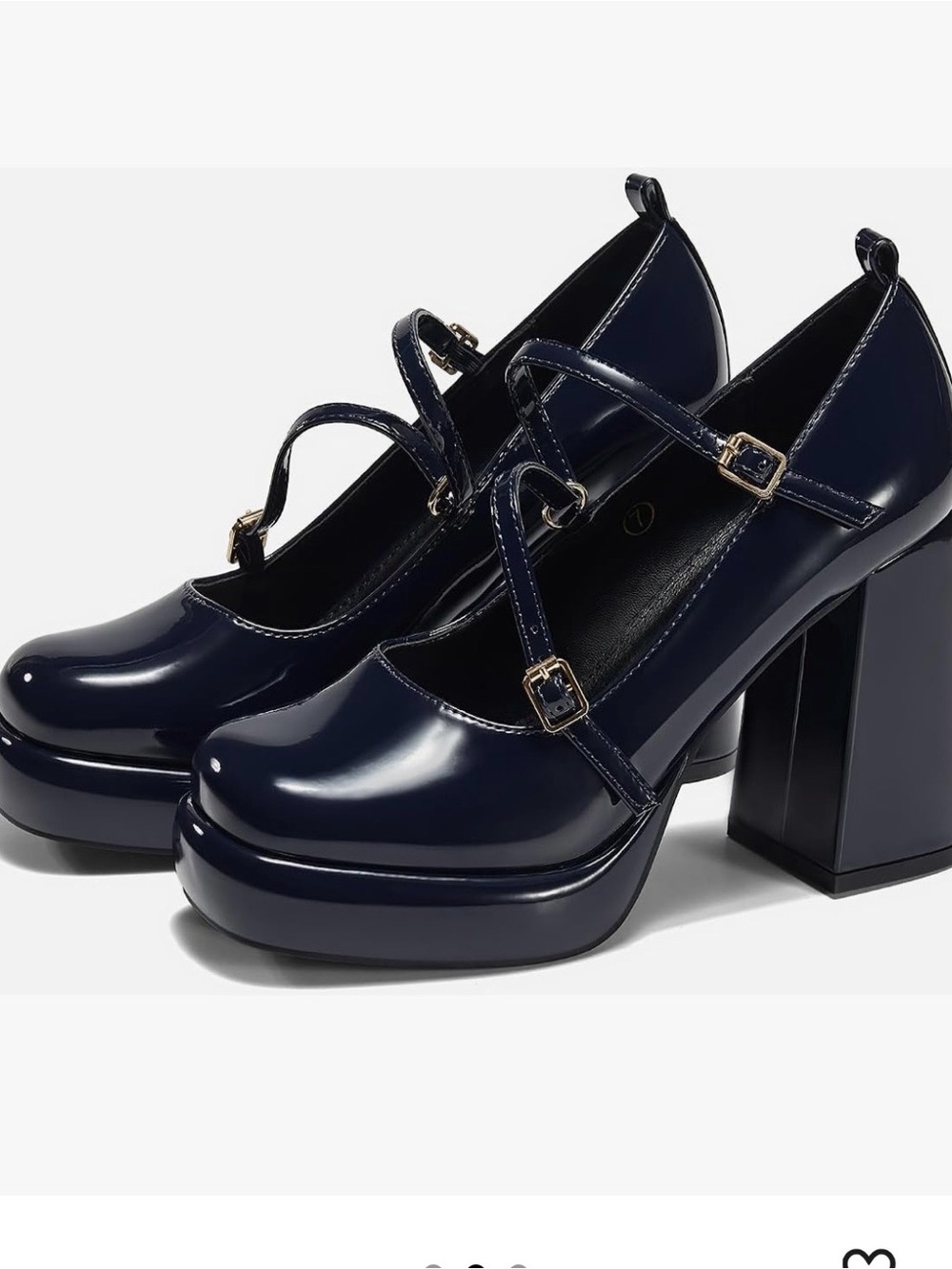 Patent Navy Mary Jane Platform Heels with Double Straps
